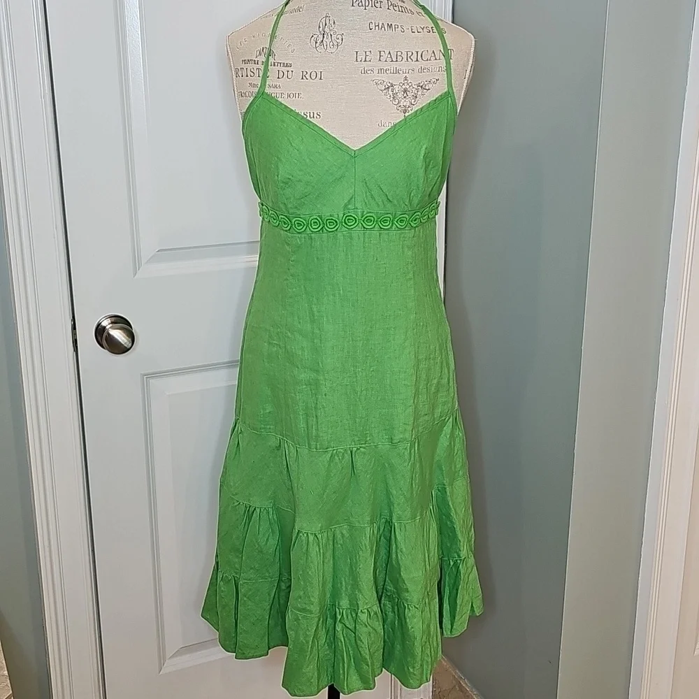 J. Crew Kelly Green Linen Halter Dress - Size 6